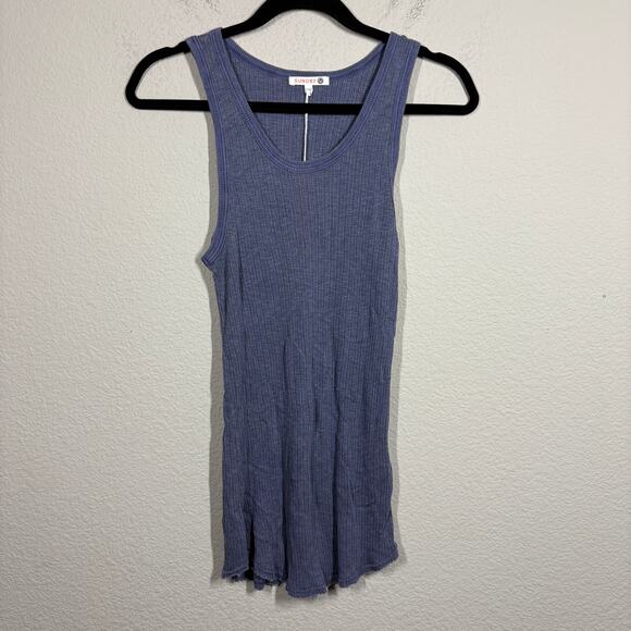 Sundry Womens 2/Medium Scoop Neck Rib Knit Tank Blue Cotton Modal Sleeveless - Picture 1 of 8